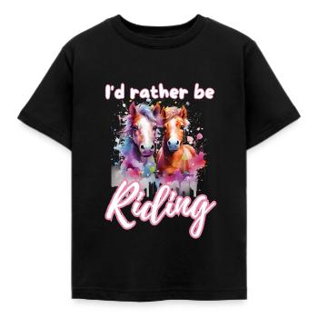 I'd rather be riding horseriding girl splash art - Kids' T-Shirt - black - Front - AI Model Kid Female (0cm)