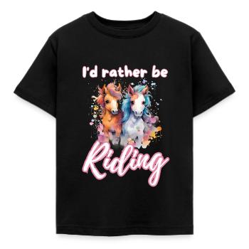I'd rather be riding horseriding girl splash art - Kids' T-Shirt - black - Front - AI Model Kid Female (0cm)