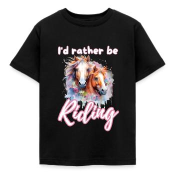 I'd rather be riding horseriding girl splash art - Kids' T-Shirt - black - Front - AI Model Kid Female (0cm)