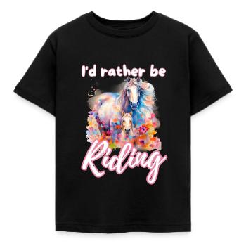 I'd rather be riding horseriding girl splash art - Kids' T-Shirt - black - Front - AI Model Kid Female (0cm)