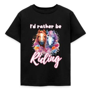 I'd rather be riding horseriding girl splash art - Kids' T-Shirt - black - Front - AI Model Kid Female (0cm)