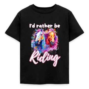 I'd rather be riding horseriding girl splash art - Kids' T-Shirt - black - Front - AI Model Kid Female (0cm)