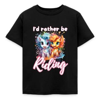 I'd rather be riding horseriding girl splash art - Kids' T-Shirt - black - Front - AI Model Kid Female (0cm)