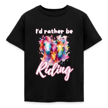 I'd rather be riding horseriding girl splash art - Kids' T-Shirt - black - Front - AI Model Kid Female (0cm)