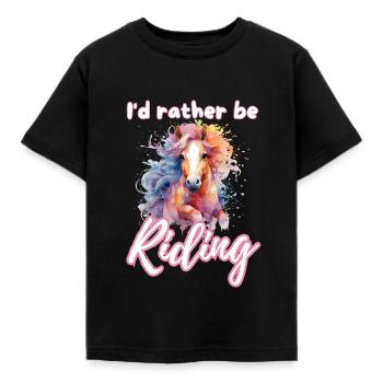 I'd rather be riding horseriding girl splash art - Kids' T-Shirt - black - Front - AI Model Kid Female (0cm)