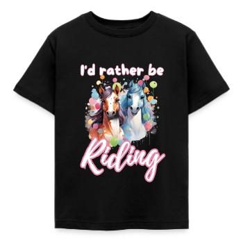 I'd rather be riding horseriding girl splash art - Kids' T-Shirt - black - Front - AI Model Kid Female (0cm)
