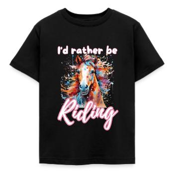 I'd rather be riding horseriding girl splash art - Kids' T-Shirt - black - Front - AI Model Kid Female (0cm)