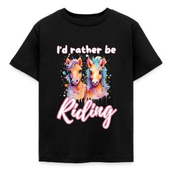 I'd rather be riding horseriding girl splash art - Kids' T-Shirt - black - Front - AI Model Kid Female (0cm)