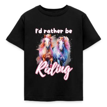 I'd rather be riding horseriding girl splash art - Kids' T-Shirt - black - Front - AI Model Kid Female (0cm)