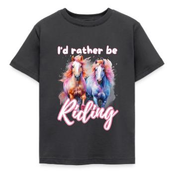 I'd rather be riding horseriding girl splash art - Kids' T-Shirt - dark grey - Front - AI Model Kid Female (0cm)