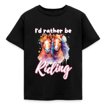 I'd rather be riding horseriding girl splash art - Kids' T-Shirt - black - Front - AI Model Kid Female (0cm)