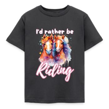 I'd rather be riding horseriding girl splash art - Kids' T-Shirt - dark grey - Front - AI Model Kid Female (0cm)