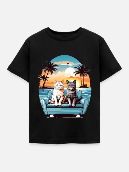 Katzen am Meer - Kinder T-Shirt - Schwarz