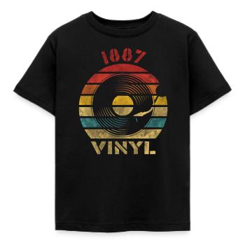 1887 Vinyl Retro Vintage Muziek - Kinderen T-shirt - zwart - Voor - AI Model Kid Female (0cm)