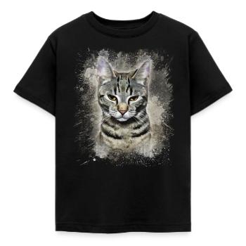 Getigerte Katze Aquarell, niedliches Katzenmotiv - Kinder T-Shirt - Schwarz - Vorne - AI Model Kid Female (0cm)
