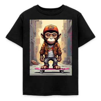 Comic Affe auf Skateboard - Kinder T-Shirt - Schwarz - Vorne - AI Model Kid Female (0cm)