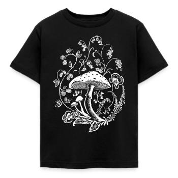 Fliegenpilz mit Blumenranken - Kinder T-Shirt - Schwarz - Vorne - AI Model Kid Female (0cm)