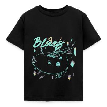 Croquis vert néon vintage de guitare blues - T-shirt Enfant - noir - Devant - AI Model Kid Female (0cm)