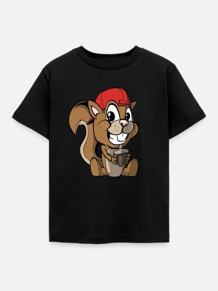 Niedliches Eichhörnchen mit Haselnuss - Kinder T-Shirt - Schwarz