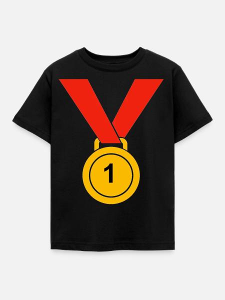 Medaille "1" - Kinder T-Shirt - Schwarz