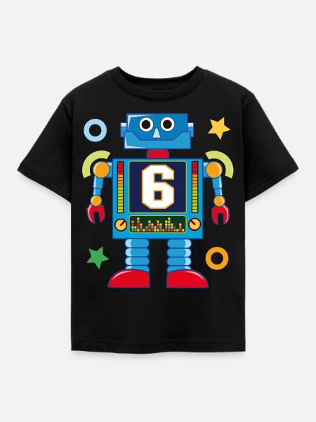 Little robot 6th birthday - Kids' T-Shirt - black