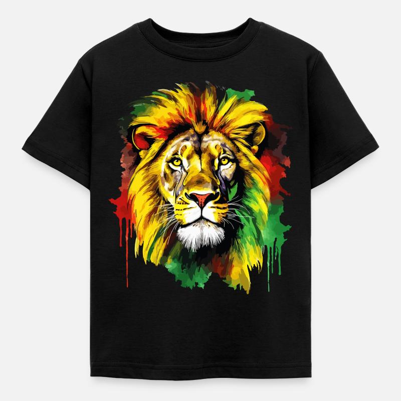 Leone Giamaica Colori Reggae Rasta Rastafarian Animale - Maglietta per bambini - nero