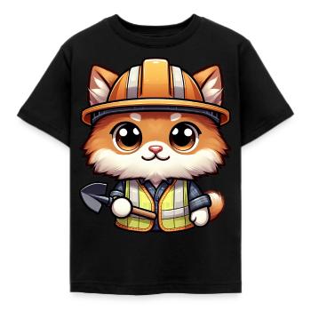 Cute Cat Construction Worker - Kinder T-Shirt - Schwarz - Vorne - AI Model Kid Female (0cm)