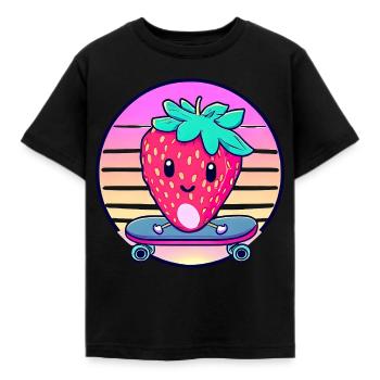Strawberry skateboard in sunset - Kids' T-Shirt - black - Front - AI Model Kid Female (0cm)