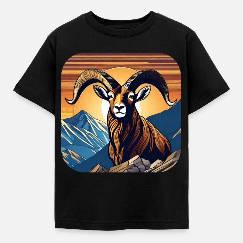 Stolzer Steinbock mit Alpen Panorama - Kinder T-Shirt - Schwarz