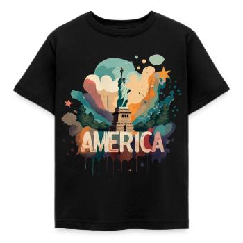 Statue de la Liberté de l’Amérique avec le lettrage de l’Amérique - T-shirt Enfant - noir - Devant - AI Model Kid Female (0cm)