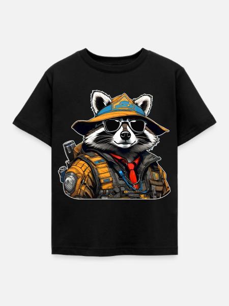 Cooler Cyberspace Waschbär - Kinder T-Shirt - Schwarz