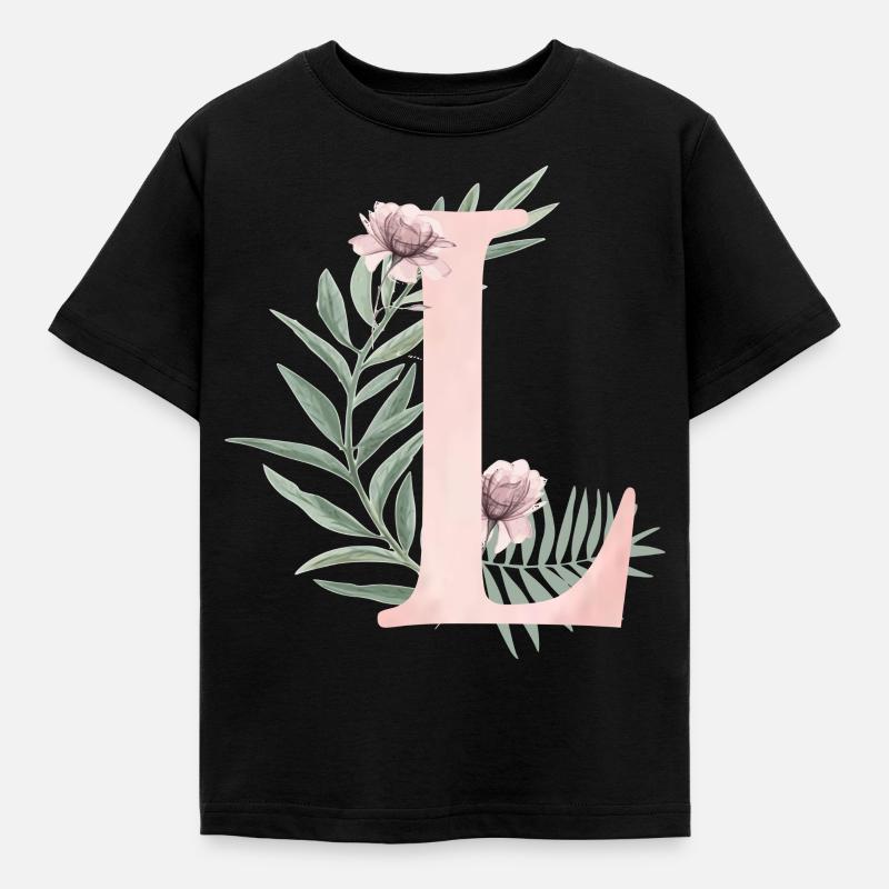 Buchstabe L mit Blumen - Kinder T-Shirt - Schwarz