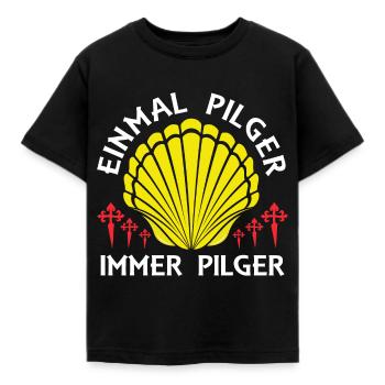 Einmal Pilger Jakobsweg Pilgern Pilgermuschel - Kinder T-Shirt - Schwarz - Vorne - AI Model Kid Female (0cm)