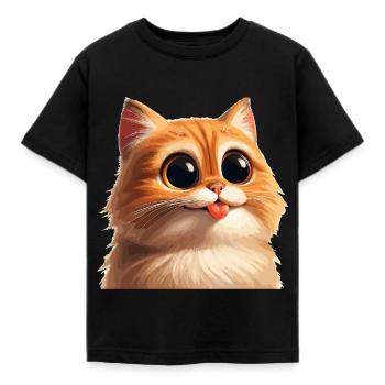 Cat with huge eyes - Kids' T-Shirt - black - Front - AI Model Kid Female (0cm)