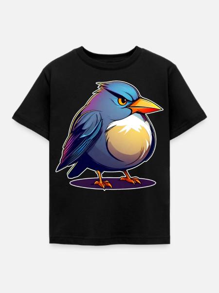 Kleiner grimmiger dicker Vogel - Kinder T-Shirt - Schwarz
