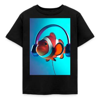 Clownfisch Kopfhörer - Kinder T-Shirt - Schwarz - Vorne - AI Model Kid Female (0cm)