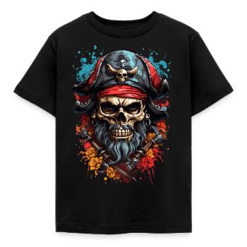 Buccaneer Skull: Spooky Adventures - Kids' T-Shirt - black - Front - AI Model Kid Female (0cm)