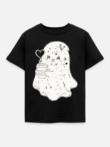 Kuscheliger Geist mit Kaffeebecher - Kinder T-Shirt - Schwarz