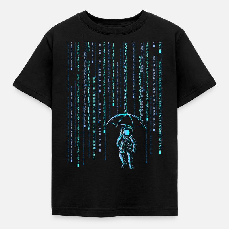 Astronaut Sci-Fi Digital Rain - Kinder T-Shirt - Schwarz
