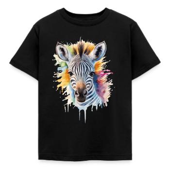 Watercolor Splash Zebra - Kinder T-Shirt - Schwarz - Vorne - AI Model Kid Female (0cm)