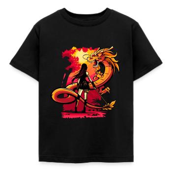 drache anime manga comic samurai schwert - Kinder T-Shirt - Schwarz - Vorne - AI Model Kid Female (0cm)