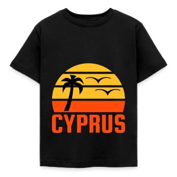 Cyprus (Halbsonne, Palme, zwei Vögel) - Kinder T-Shirt - Schwarz - Vorne - AI Model Kid Female (0cm)