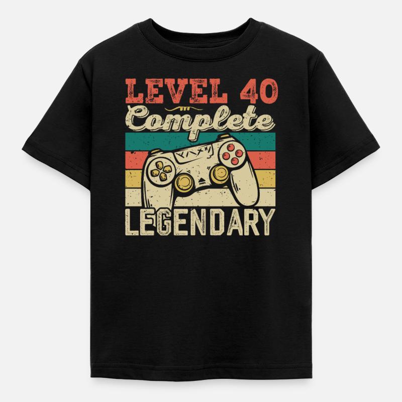 Stufe 40 abgeschlossen, Geschenk zum 40. Geburtstag - Kinder T-Shirt - Schwarz
