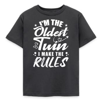 Ich bin der älteste Zwilling Lustige Zwillings-T-Shirts - Kinder T-Shirt - Dunkelgrau - Vorne - AI Model Kid Female (0cm)