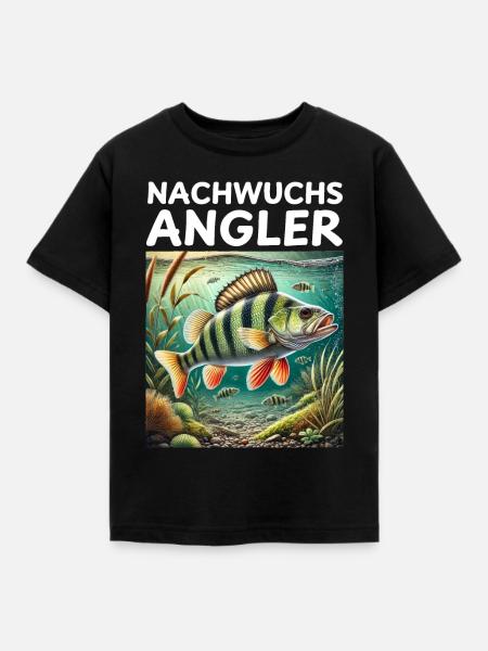 Nachwuchs Angler - Flussbarsch Motiv - Kinder T-Shirt - Schwarz