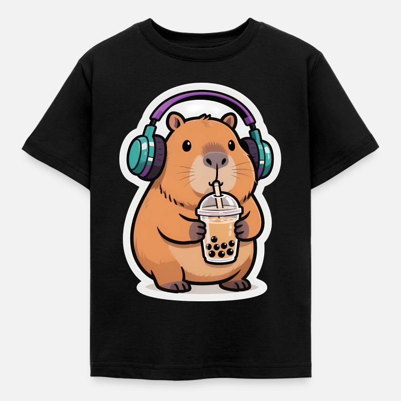 Süßes Capybara Bubble Tea Kawaii Tier Geschenk - Kinder T-Shirt - Schwarz