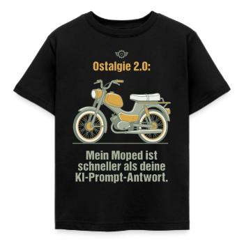 Ostalgie Moped. KI Prompt Spruch - Kinder T-Shirt - Schwarz - Vorne - AI Model Kid Female (0cm)