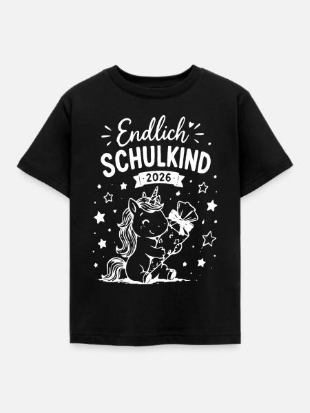 Endlich Schulkind 2026 Einhorn - Kinder T-Shirt - Schwarz