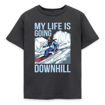 Ski My Life Is Going Downhill Snow Skiing - Kinder T-Shirt - Dunkelgrau - Vorne - AI Model Kid Female (0cm)