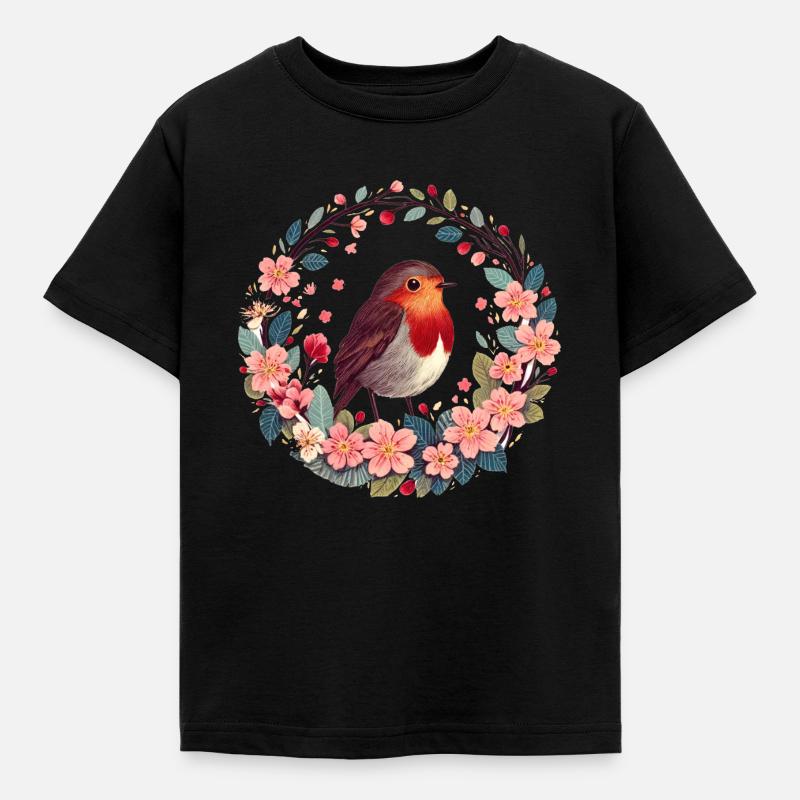 Rotkehlchen - Kinder T-Shirt - Schwarz